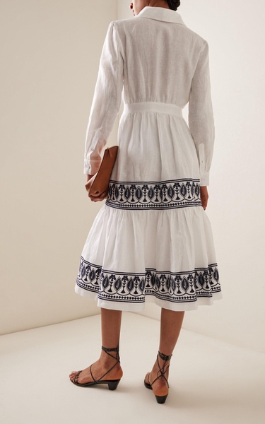 Exclusive Mirana Embroidered Linen Midi Dress