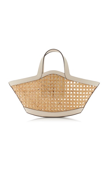 Yara Mini Leather-Trimmed Woven Rattan Tote