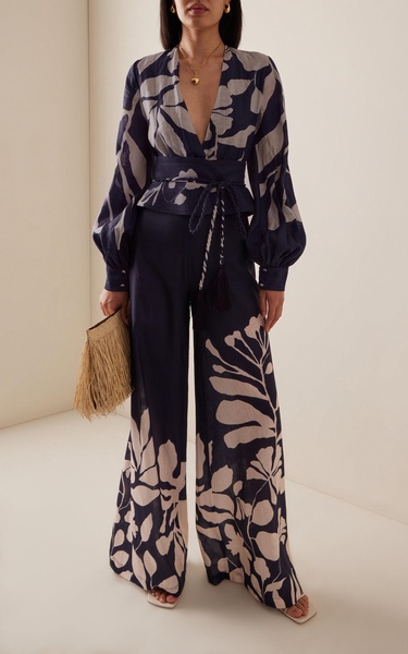 Preferida Botanical Linen-Blend Wide-Leg Pants