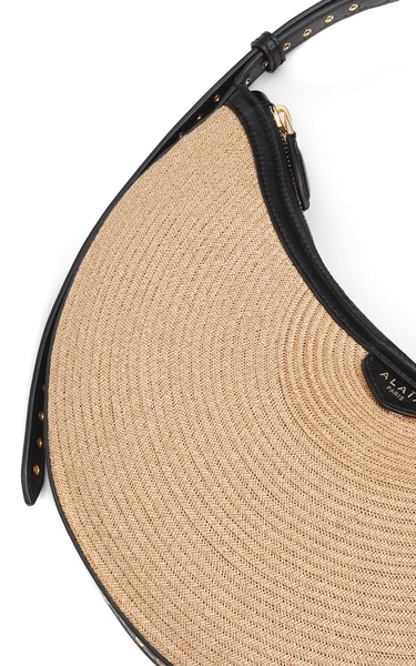 One Piece Demi Leather-Trimmed Raffia Shoulder Bag