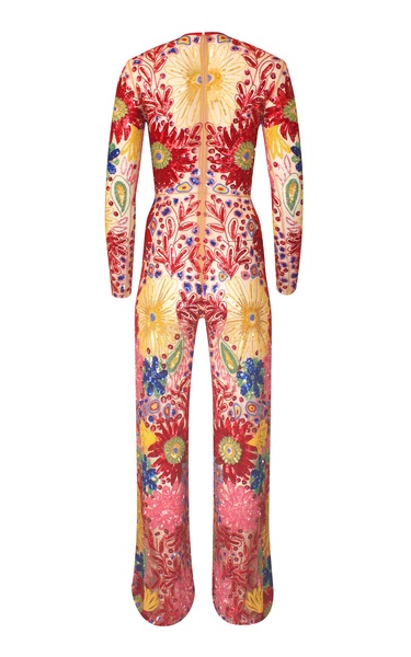 Abstract Floral Beaded Jumpsuit