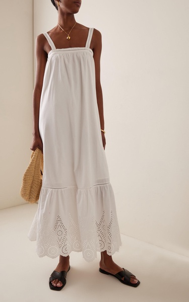 Louisa Tie-Detailed Broderie Anglaise Cotton Maxi Dress