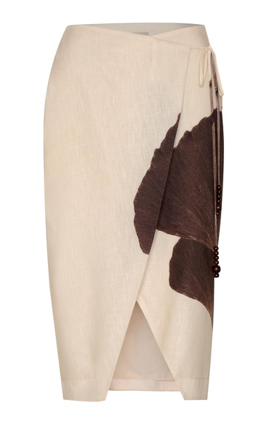 Flashed Wrapped Linen Midi Skirt