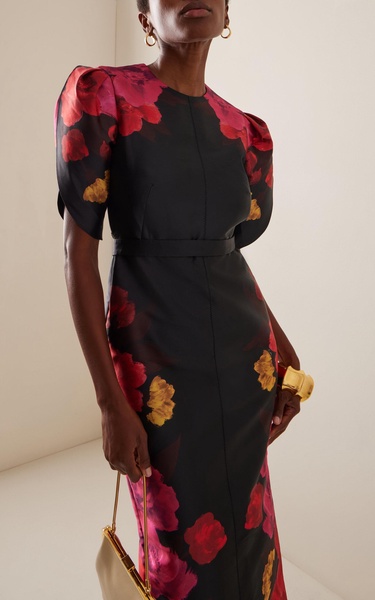 Floral-Printed Satin Midi Dress