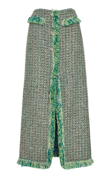 Fringed Boucle Tweed Maxi Skirt