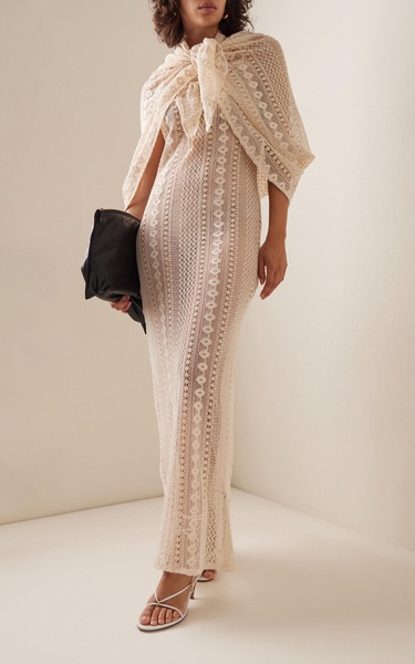 Scarf-Detailed Cotton Crochet Maxi Dress