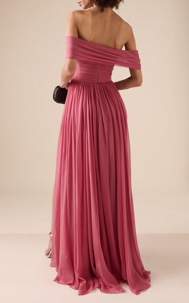 Off-The-Shoulder Silk Chiffon Maxi Dress