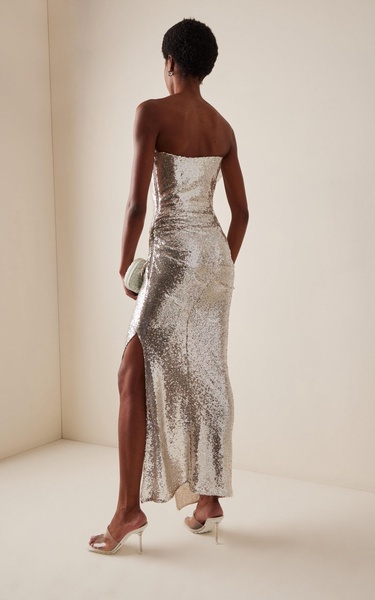 Exhilarate Draped Sequined Mesh Gown