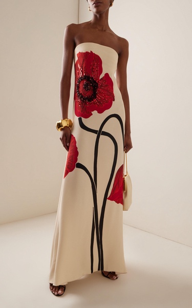 Petals Strapless Embellished Silk Maxi Dress