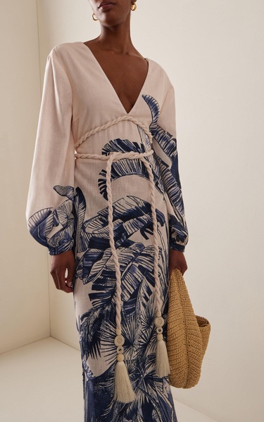 Exclusive Playa Blanca Braid-Detailed Linen Maxi Dress