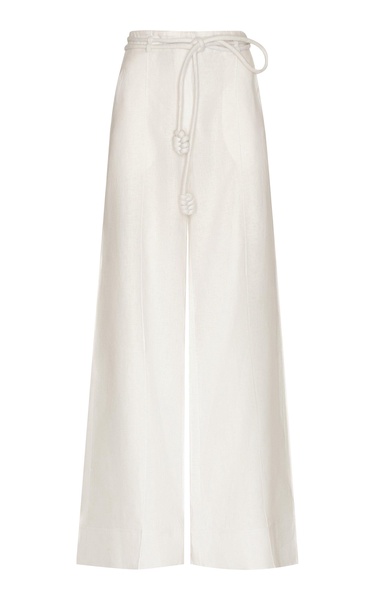 Otras Noches Belted Linen Flared-Leg Pants