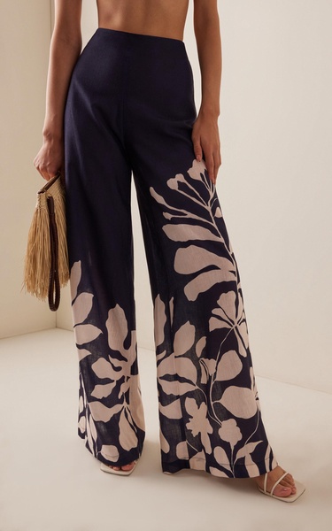 Preferida Botanical Linen-Blend Wide-Leg Pants