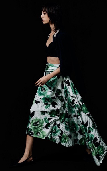 Floral-Printed Satin Midi Skirt