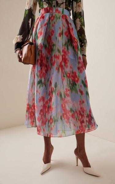 Floral Silk Chiffon Midi Skirt