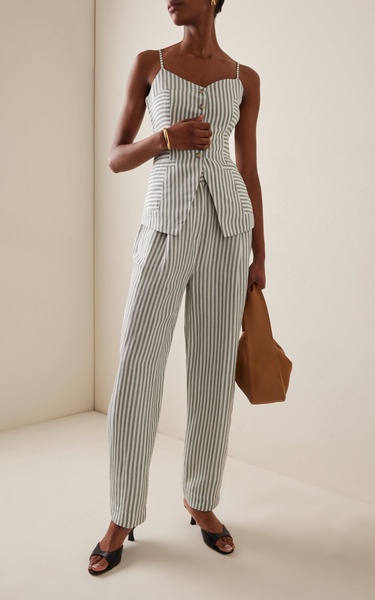 Lorenzo Striped Linen-Blend Pleated Wide-Leg Pants