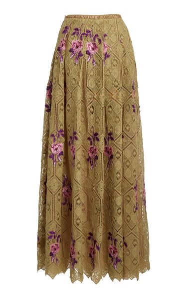 Embroidered Macrame Maxi Skirt