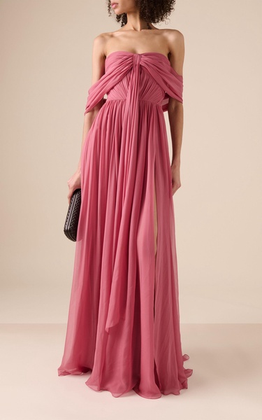 Off-The-Shoulder Silk Chiffon Maxi Dress