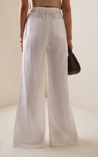 Otras Noches Belted Linen Flared-Leg Pants