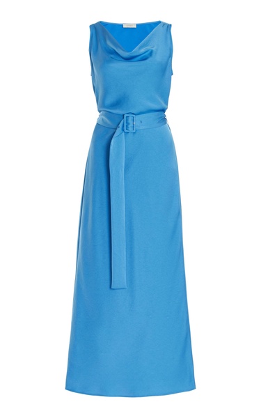 Belted Satin Midi Dress