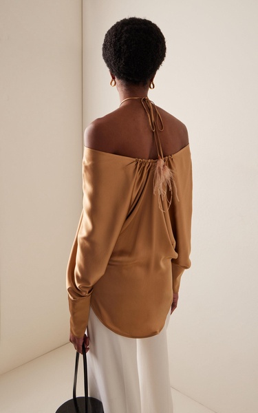 A La Conquista Draped Silk Charmeuse Top