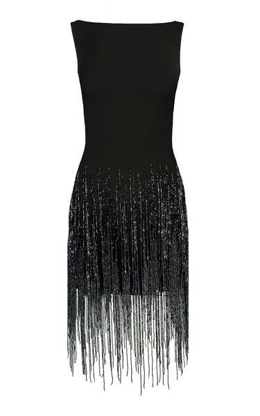 Beaded Fringe Boat Neck A-Line Dress