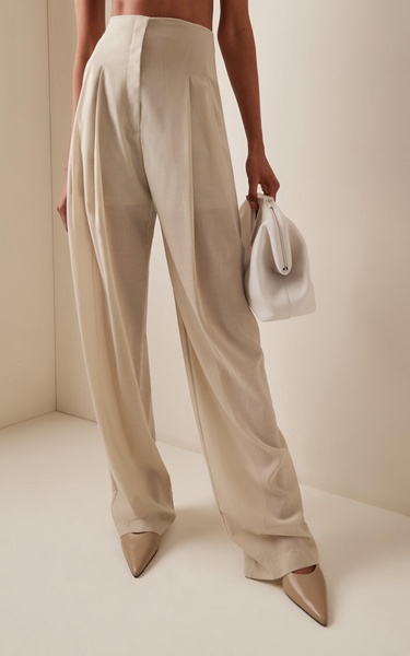 Pleated Wool-Blend Wide-Leg Pants