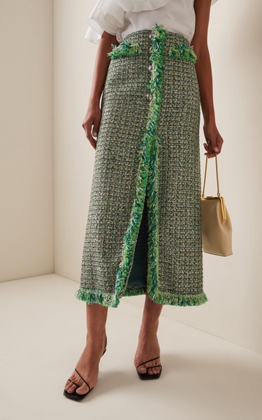 Fringed Boucle Tweed Maxi Skirt