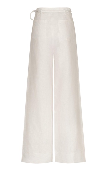 Frente Al Sol Pleated Linen Wide-Leg Pants