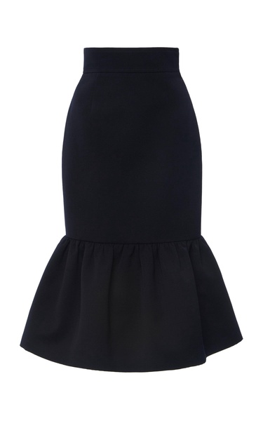 Ruffled Wool Cady Midi Skirt