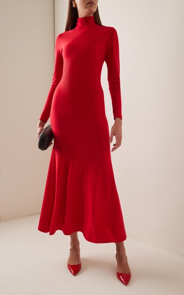 Turtleneck Virgin-Wool Midi Dress