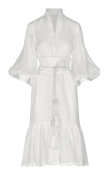 Pura Belted Linen Midi Shirt Dress