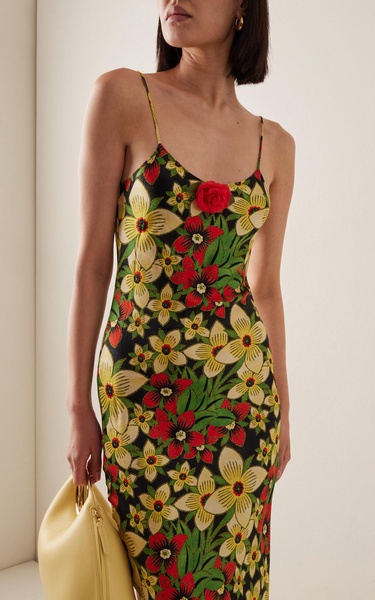 Exclusive Floral-Appliquéd Silk Maxi Dress