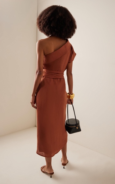 Habanito Belted Asymmetric Linen Midi Dress