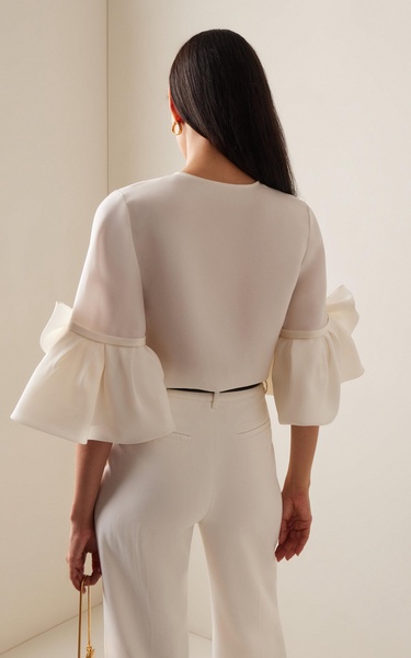 Bow-Detailed Pearl-Button Top