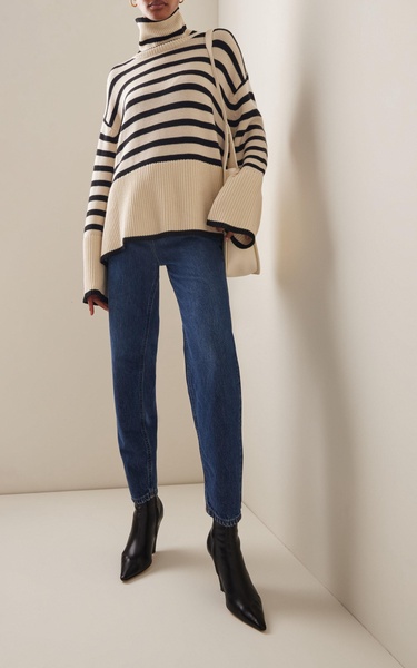 Signature Stripe Wool-Cotton Turtleneck Sweater