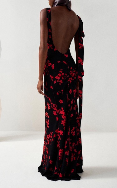 Gathered Open Back Stretch-Crepe Maxi Dress