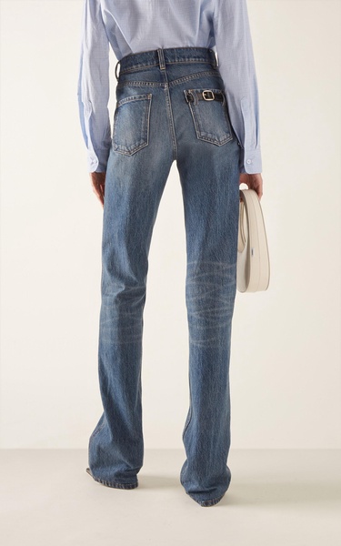 Belt-Detailed Rigid High-Rise Straight-Leg Jeans