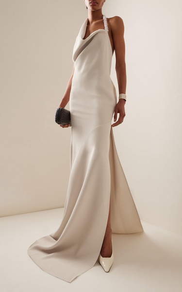 Desires Beaded Twill Asymmetric Gown