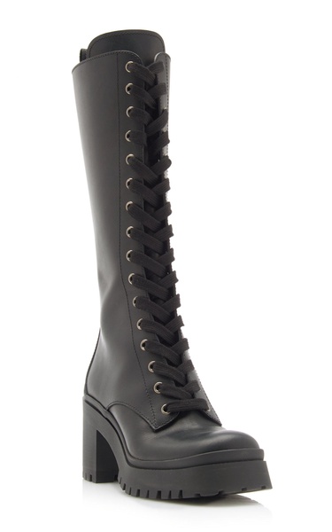 Lace-Up Leather Knee-Length Combat Boots