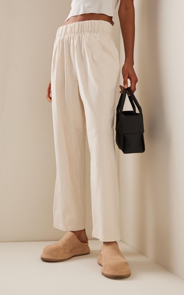 Pleated Cotton Wide-Leg Pants