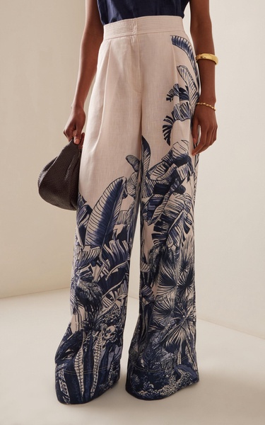 Exclusive Puerto Island-Print Linen Pants