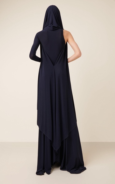 Hood-Detailed One-Shoulder Jersey Maxi Dress