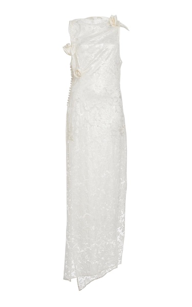 Rosette-Detailed Lace Maxi Dress