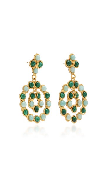 Flower Candies 22K Gold-Plated Malachite and Amazonite Earrings