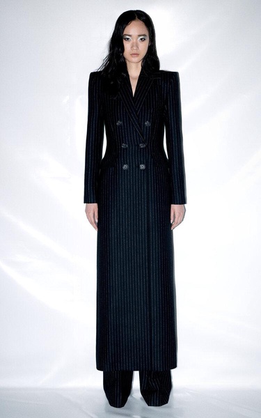 Pinstriped Double-Breasted Wool Coat