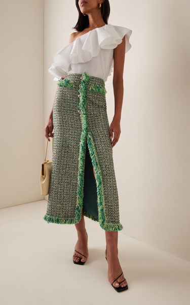 Fringed Boucle Tweed Maxi Skirt