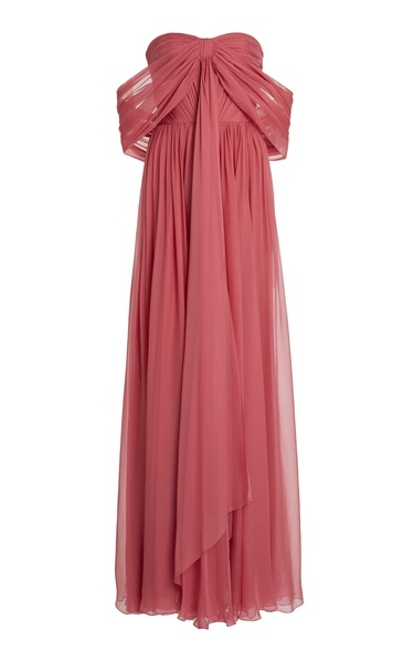 Off-The-Shoulder Silk Chiffon Maxi Dress