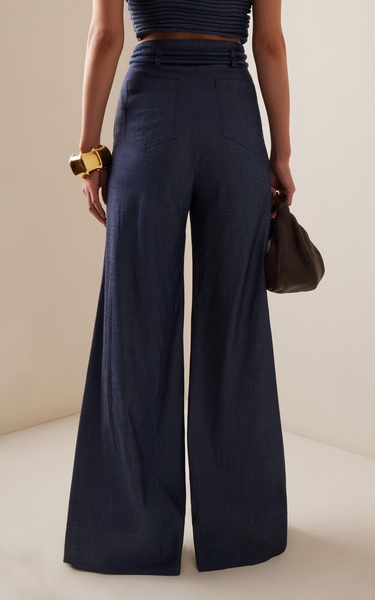 Color Identidad Belted Tencel Flared-Leg Pants