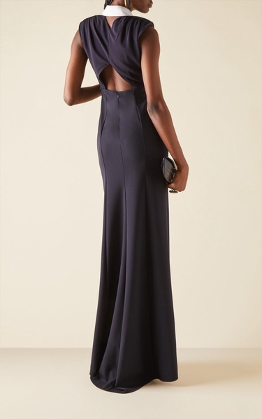 Collared Cutout Crepe Gown