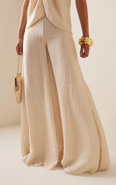 Woven Power Metallic Silk Wide-Leg Pants